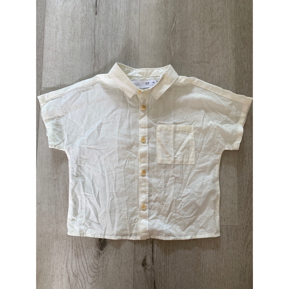 Zara Baby Boy White Cotton Short Sleeve Button Down Shirt 18-24 Months 92cm